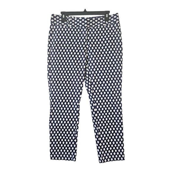 White House Black Market Mid Rise Flat Front Ankle Cropped Pants Navy Blue 8 - Picture 1 of 9